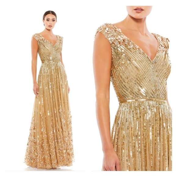 Mac Duggal 5223 SEQUIN FLORAL EMBELLISHED EVENING GOWN